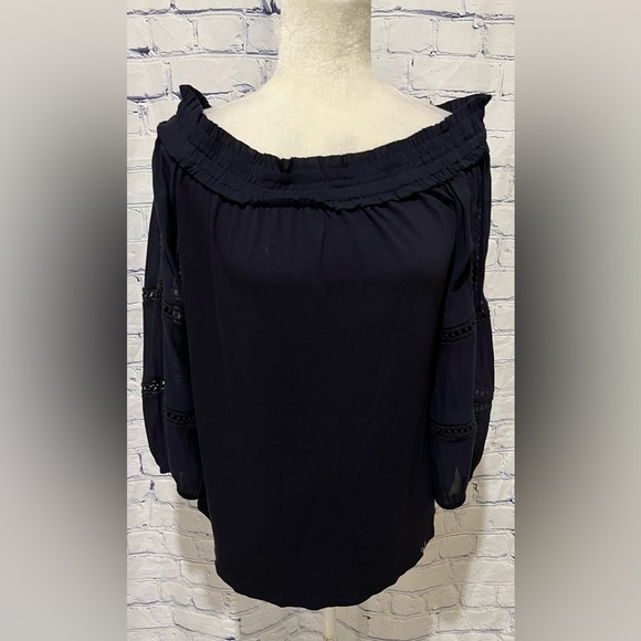 Ann Taylor Loft Blue Blouse Off The Shoulder Top Small - Picture 1 of 5